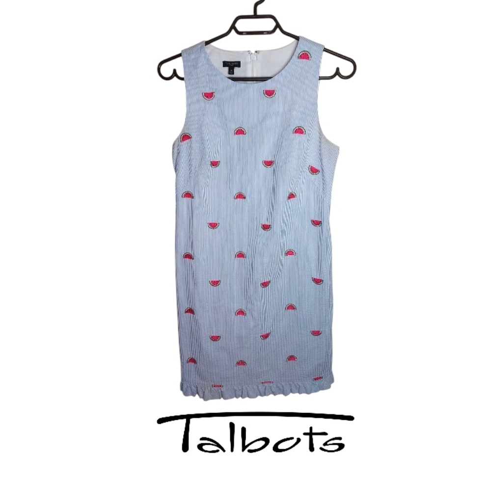 Talbots Petites Striped Cotton Dress With Watermelons